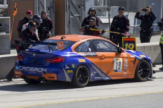 #19 BMW M4, GT4, Sean Quinlan, Gregory Liefooghe, race 2, Pirelli GT4 America, pit stop, WeatherTech Raceway Laguna Seca, March 2019.  (SRO/Brian Cleary)
 | SRO Motorsports Group