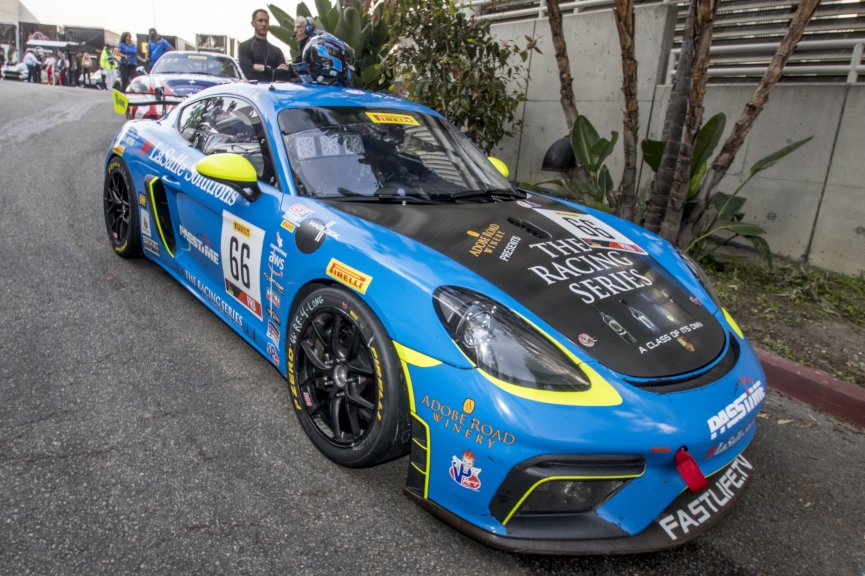 #66 Porsche 718 Cayman CS MR of Spencer Pumpelly, Streets of Long Beach, Long Beach, CA.
