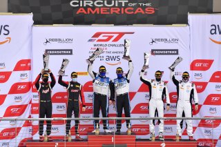 #3 McLaren 570s GT4 of Michael McAleenan and Dan Rogers, Motorsport USA, GT4 SprintX,   
#50 Panoz Esperante Avezzano of Matt Keegan and Ian James, Panoz Racing, GT4 Sprint-X, Pro-Am, 
#37 Porsche Cayman CS MR of Charlie Belluardo and Jan Heylen, RS1, GT4 | &copy; 2020 Gavin Baker
