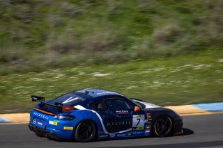 #7 Porsche 718 Cayman GT4 CLUBSPORT MR of Sam Owen and Sean Gibbons, NOLASPORT with OGH, Am, Pirelli GT4 America, SRO America, Sonoma Raceway, Sonoma, CA, March 2021.  | 2021 Regis Lefebure                                       