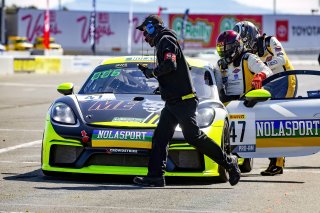 #47 Porsche 718 Cayman GT4 CLUBSPORT MR of Matt Travis and Jason Hart, NOLASPORT, Pro-Am, Pirelli GT4 America, SRO America Sonoma Raceway, Sonoma, CA, March 2021.   | Brian Cleary/BCPix.com