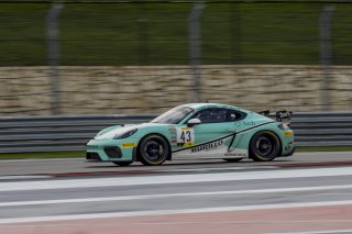 #43 Porsche 718 Cayman GT4 CS MR of Aurora Straus and Jeff Mosing, Murillo Racing, Am, Pirelli GT4 America, SRO America, Circuit of the Americas, Austin, Texas, April May 2021. | SRO Motorsports Group