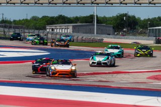 #7 Porsche 718 Cayman GT4 CLUBSPORT MR of Sam Owen and Sean Gibbons, NOLASPORT with OGH, Am, Pirelli GT4 America, SRO America, Circuit of the Americas, Austin, Texas, April May 2021. | Sarah Weeks/SRO             