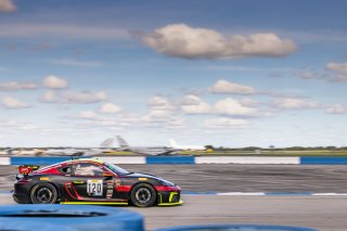 #120 Porsche 718 Cayman GT Clubsport MR of Adam Adelson and Elliott Skeer, Premier Racing, Am, Pirelli GT4 America, SRO America, Sebring International Raceway, Sebring, FL, September 2021.
 | Regis Lefebure/SRO