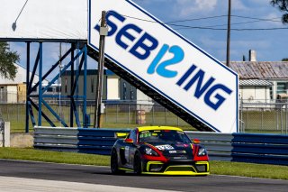 #120 Porsche 718 Cayman GT Clubsport MR of Adam Adelson and Elliott Skeer, Premier Racing, Am, Pirelli GT4 America, SRO America, Sebring International Raceway, Sebring, FL, September 2021.
 | Brian Cleary/SRO