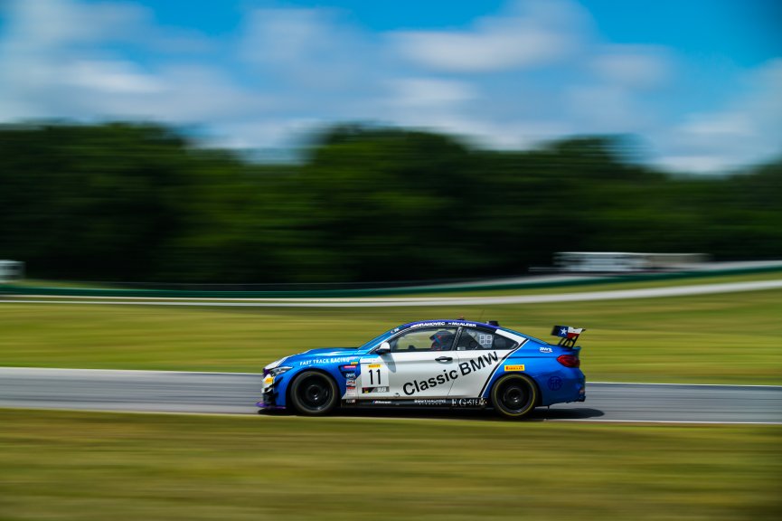 #11 BMW M4 GT4 of Stevan McAleer and Toby Grahovec, Classic BMW, SL, Pirelli GT4 America, SRO America, VA, VIRginia International Raceway, June 2021.