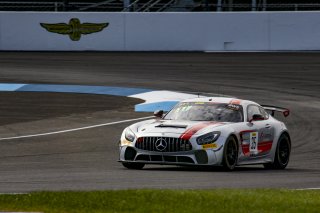 #35 Mercedes-AMG GT4 of Michai Stephens and Colin Mullan, Conquest Racing West, Silver, Pirelli GT4 America, SRO, Indianapolis Motor Speedway, Indianapolis, IN, USA, October 2021 | Brian Cleary/SRO