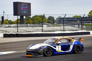 #7 Porsche 718 Cayman GT4 CLUBSPORT MR of Sam Owen and Sean Gibbons, NOLASPORT with OGH, Am, Pirelli GT4 America, SRO, Indianapolis Motor Speedway, Indianapolis, IN, USA, October 2021
 | Brian Cleary/SRO