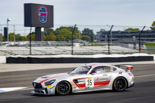 #35 Mercedes-AMG GT4 of Michai Stephens and Colin Mullan, Conquest Racing West, Silver, Pirelli GT4 America, SRO, Indianapolis Motor Speedway, Indianapolis, IN, USA, October 2021 | Brian Cleary/SRO