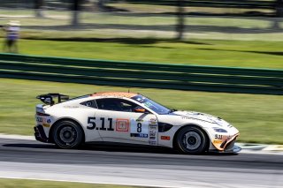 #8 Aston Martin Vantage AMR GT4 of Elias Sabo and Andy Lee, Flying Lizards Motorsports, GT4 America, Pro-Am, SRO America, VIR, Virginia International Rcaeway, Alton, Virginia, June 2022.
 | Brian Cleary/SRO