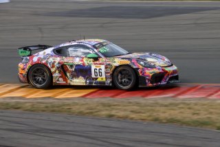 #66 Porsche 718 Cayman GT4 RS Clubsport of Derek DeBoer and Jason Alexandris, The Racers Group, GT4 America, Am, SRO America, Watkins Glen International raceway, Watkins Glen, NY, July 2022..
 | SRO Motorsports Group