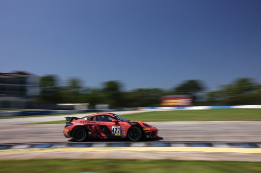 #427 Porsche 718 Cayman GT4 CLUBSPORT MR of Anthony Bartone and Andy Pilgrim, Regal Motorsports, GT4 America, Am, SRO America, Sebring Int’l Raceway, Sebring Florida, September 2022
 | Regis Lefebure/SRO