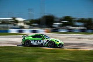 #18 Porsche 718 Cayman GT4 RS Clubsport of Eric Filgueiras and Steven McAleer, RS1, GT4 America, Pro-Am, SRO America, Sebring International Raceway, Sebring, FL, September 2022.
 | SRO Motorsports Group