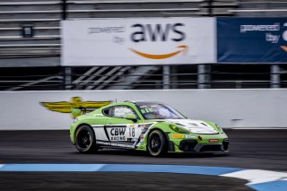 #18 Porsche 718 Cayman GT4 RS Clubsport of Eric Filgueiras and Steven McAleer, RS1, GT4 America, Pro-Am, SRO America, Indianapolis Motor Speedway, Indianapolis, Indiana, Oct 2022.
 | Regis Lefebure/SRO