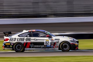 #82 BMW M4 GT4 of James Walker Jr. and Devin Jones, BimmerWorld, GT4 America, Pro-Am, SRO America, Indianapolis Motor Speedway, Indianapolis, Indiana, Oct 2022.
 | Regis Lefebure/SRO