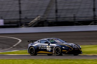 #24 Aston Martin Vantage AMR GT4 of Gray Newell and Ian James, Heart of Racing Team, GT4 America, Pro-Am, SRO America, Indianapolis Motor Speedway, Indianapolis, Indiana, Oct 2022.
 | Regis Lefebure/SRO