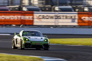 #18 Porsche 718 Cayman GT4 RS Clubsport of Eric Filgueiras and Steven McAleer, RS1, GT4 America, Pro-Am, SRO America, Indianapolis Motor Speedway, Indianapolis, Indiana, Oct 2022.
 | Regis Lefebure/SRO