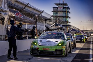 #18 Porsche 718 Cayman GT4 RS Clubsport of Eric Filgueiras and Steven McAleer, RS1, GT4 America, Pro-Am, SRO America, Indianapolis Motor Speedway, Indianapolis, Indiana, Oct 2022.
 | Regis Lefebure/SRO