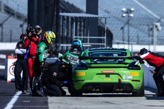 #18 Porsche 718 Cayman GT4 RS Clubsport of Eric Filgueiras and Steven McAleer, RS1, GT4 America, Pro-Am, SRO America, Indianapolis Motor Speedway, Indianapolis, Indiana, Oct 2022.
 | Regis Lefebure/SRO