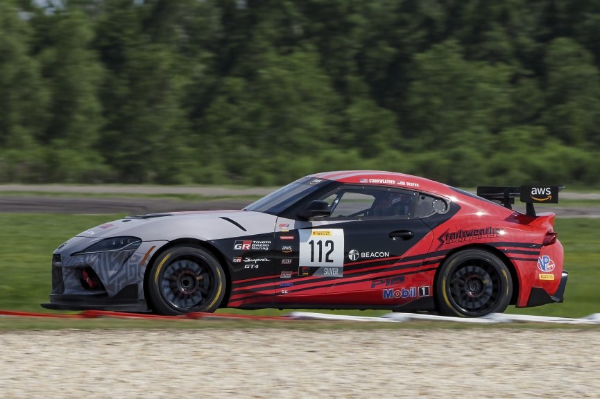 #112 Toyota GR Supra GT4 of Dominc Starkweather and Ryan Dexter, Dexter Racing, GT4 America, Pro-Am, SRO America, New Orleans Motorsports Park, New Orleans, LA, May 2022.
