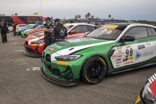 #98 BMW M4 GT4 of Paul Sparta and Al Carter, Random Vandals Racing, Pirelli GT4 America, Am, SRO America, NOLA Motorsports Park, New Orleans, LA, April 2023.
 | Brian Cleary/SRO
