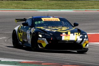 #2 Aston Martin Vantage AMR GT4 of Jason Bell and Michael Cooper, Flying Lizards Motorsports, Pirelli GT4 America, Pro-Am, front three quarter shot, SRO America, Circuit of the Americas, Austin TX, May 2023.
 | Brian Cleary/SRO
