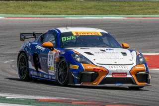 #97 Porsche 718 Cayman GT4 RS Clubsport of Sean Gibbons and Sam Owen, OGH/Valkyrie Velocity, Pirelli GT4 America, Am, front three quarter shot, SRO America, Circuit of the Americas, Austin TX, May 2023.
 | Brian Cleary/SRO