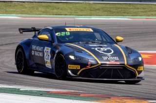 #26 Aston Martin Vantage AMR GT4 of Hannah Grisham and Riana O'Meara-Hunt, Heart of Racing Team, Pirelli GT4 America, Am, front three quarter shot, SRO America, Circuit of the Americas, Austin TX, May 2023.
 | Brian Cleary/SRO