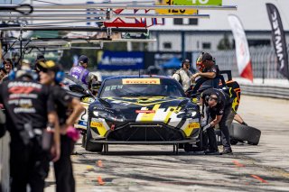 #2 Aston Martin Vantage AMR GT4 of Jason Bell and Michael Cooper, Flying Lizards Motorsports, Pirelli GT4 America, Pro-Am, SRO America, Sebring International Raceway, Sebring, FL, September 2023.
 | Brian Cleary/SRO