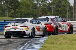 #92 BMW M4 GT4 of Kevin Boehm and Kenton Koch, Random Vandals Racing, Pirelli GT4 America, Silver, #999 Toyota Gazoo Racing GR Supra GT4 of Parker Thompson and Daniel Hanley, Hanley Motorsports, SRO America, Sebring International Raceway, Sebring, FL, Sep | Brian Cleary/SRO