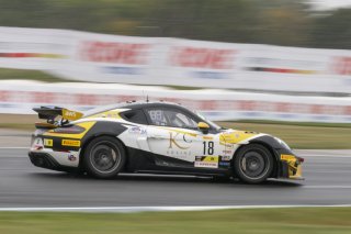#18 Porsche 718 Cayman GT4 RS Clubsport of Roland Krainz and Austin Krainz, RS1, Pirelli GT4 America, Am, SRO America, Indianapolis Motor Speedway, Indianapolis, IN, October 2023.
 | Brian Cleary/SRO
