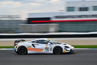 #102 McLaren Artura GT4 of Alan Grossberg and Dario Capitanio, TPC Racing, GT4 America, Pro-Am, SRO America, Indianapolis Motor Speedway, Indianapolis, IN October 3-6
 | Fred Hardy | www.FredHardyPhoto.com for SRO &copy;2024