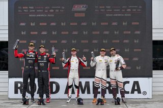 #4 Aston Martin Vantage AMR GT4 EVO of Braydon Arthur and Mike David Ortmann, JMF Motorsports, GT4 America, Silver, SRO America, Road America, Elkhart Lake, WI, Aug 15 - 17, 2025 #97 BMW M4 GT4 (G82) EVO of Kenton Koch and Kevin Boehm, Random Vandals Raci | Fred Hardy Jr. | www.FredHardyPhoto.com ©2025 