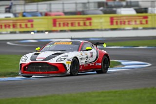 #3 Aston Martin Vantage AMR GT4 EVO of Jesse Webb / Jonathan Neudorf, JMF Motorsports, GT4 America, Silver, SRO America, Indianapolis Motor Speedway, Indianapolis, IN, Oct 16–19, 2025
 | Fred Hardy | www.FredHardyPhoto.com ©2025