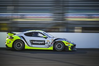 #47 Porsche 718 Cayman GT4 RS Clubsport of Matt Travis / Matheus Leist, NOLASPORT, GT4 America, Pro-Am, SRO America, Indianapolis Motor Speedway, Indianapolis, IN, Oct 16–19, 2025
 | Fred Hardy | www.FredHardyPhoto.com ©2025