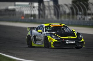 #47 Porsche 718 Cayman GT4 RS Clubsport of Matt Travis / Matheus Leist, NOLASPORT, GT4 America, Pro-Am, SRO America, Indianapolis Motor Speedway, Indianapolis, IN, Oct 16–19, 2025
 | Fred Hardy | www.FredHardyPhoto.com ©2025