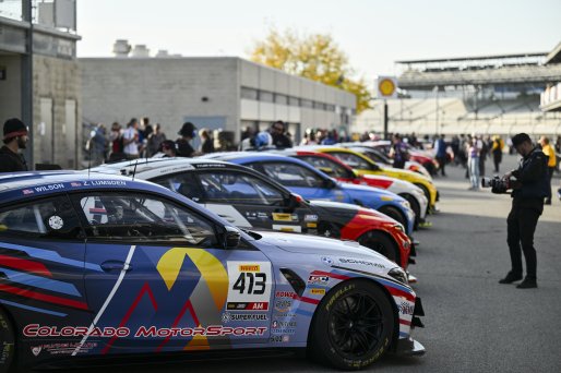 #413 BMW M4 GT4 (G82) of Zach Lumsden / Kris Wilson, Flying Lizard Motorsports, GT4 America, Am, SRO America, Indianapolis Motor Speedway, Indianapolis, IN, Oct 16–19, 2025
 | Fred Hardy | www.FredHardyPhoto.com ©2025