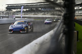 #77 Porsche 718 Cayman GT4 RS Clubsport of Danny Dyszelski / Alex Ellis, VPX Motorsport, GT4 America, Silver, SRO America, Indianapolis Motor Speedway, Indianapolis, IN, Oct 16–19, 2025
 | Fred Hardy | www.FredHardyPhoto.com ©2025