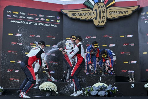 #3 Aston Martin Vantage AMR GT4 EVO of Jesse Webb / Jonathan Neudorf, JMF Motorsports, GT4 America, Silver, SRO America, Indianapolis Motor Speedway, Indianapolis, IN, Oct 16–19, 2025 #4 Aston Martin Vantage AMR GT4 EVO of Braydon Arthur / Mike David Ortm | Fred Hardy | www.FredHardyPhoto.com ©2025