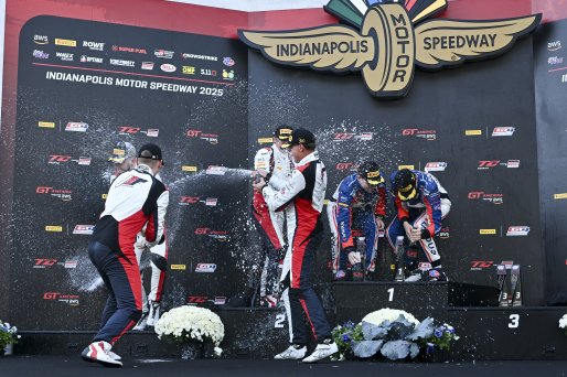 #3 Aston Martin Vantage AMR GT4 EVO of Jesse Webb / Jonathan Neudorf, JMF Motorsports, GT4 America, Silver, SRO America, Indianapolis Motor Speedway, Indianapolis, IN, Oct 16–19, 2025 #4 Aston Martin Vantage AMR GT4 EVO of Braydon Arthur / Mike David Ortm | Fred Hardy | www.FredHardyPhoto.com ©2025