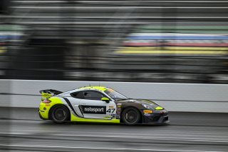 #47 Porsche 718 Cayman GT4 RS Clubsport of Matt Travis / Matheus Leist, NOLASPORT, GT4 America, Pro-Am, SRO America, Indianapolis Motor Speedway, Indianapolis, IN, Oct 16–19, 2025
 | Fred Hardy | www.FredHardyPhoto.com ©2025