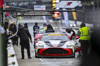 #4 Aston Martin Vantage AMR GT4 EVO of Braydon Arthur / Mike David Ortmann, JMF Motorsports, GT4 America, Silver, SRO America, Indianapolis Motor Speedway, Indianapolis, IN, Oct 16–19, 2025
 | Fred Hardy | www.FredHardyPhoto.com ©2025