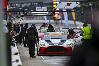 #4 Aston Martin Vantage AMR GT4 EVO of Braydon Arthur / Mike David Ortmann, JMF Motorsports, GT4 America, Silver, SRO America, Indianapolis Motor Speedway, Indianapolis, IN, Oct 16–19, 2025
 | Fred Hardy | www.FredHardyPhoto.com ©2025