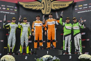 #33 McLaren Artura GT4 of Tony Gaples / Michael Cooper, Blackdog Racing, GT4 America, Pro-Am, SRO America, Indianapolis Motor Speedway, Indianapolis, IN, Oct 16–19, 2025 #47 Porsche 718 Cayman GT4 RS Clubsport of Matt Travis / Matheus Leist, NOLASPORT, 20 | Fred Hardy | www.FredHardyPhoto.com ©2025