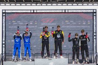 Podium Race 1 GT4 America, Am, #188 BMW M4 GT4 (G82) EVO of Judson Holt and Denny Stripling, Random Vandals Racing, GT4 America, SRO America, Sonoma Raceway, Sonoma, CA, Mar 26 - 28, 2026 #30 Ford Mustang GT4 (S650) of Frankie Muniz and Tyler Stone, TechS | Fred Hardy | www.echoandorigin.studio &copy;2026