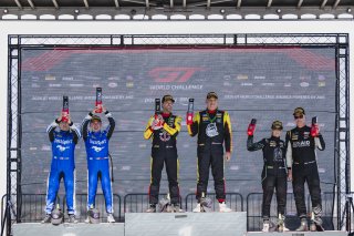 Podium Race 1 GT4 America, Am, #188 BMW M4 GT4 (G82) EVO of Judson Holt and Denny Stripling, Random Vandals Racing, GT4 America, SRO America, Sonoma Raceway, Sonoma, CA, Mar 26 - 28, 2026 #30 Ford Mustang GT4 (S650) of Frankie Muniz and Tyler Stone, TechS | Fred Hardy | www.echoandorigin.studio &copy;2026