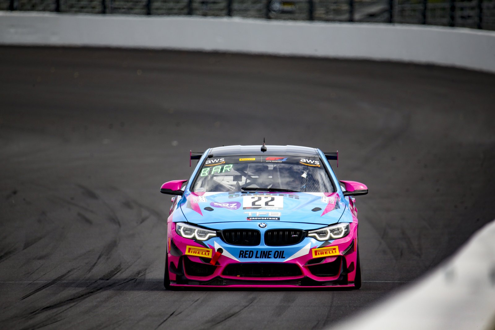 #22 BMW M4 GT4 of Cole Ciraulo and Tim Barber, CCR Racing/Team TFB, SL, Pirelli GT4 America, SRO, Indianapolis Motor Speedway, Indianapolis, IN, USA, October 2021
 | Brian Cleary/SRO