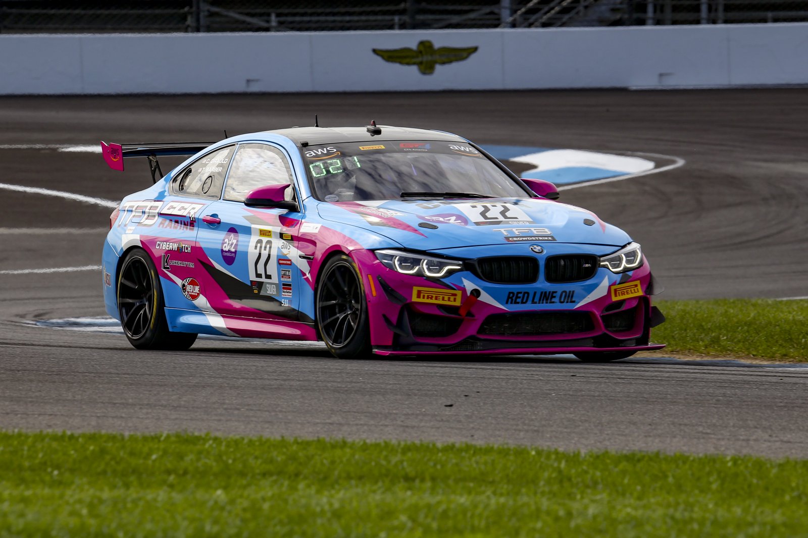 #22 BMW M4 GT4 of Cole Ciraulo and Tim Barber, CCR Racing/Team TFB, SL, Pirelli GT4 America, SRO, Indianapolis Motor Speedway, Indianapolis, IN, USA, October 2021
 | Brian Cleary/SRO
