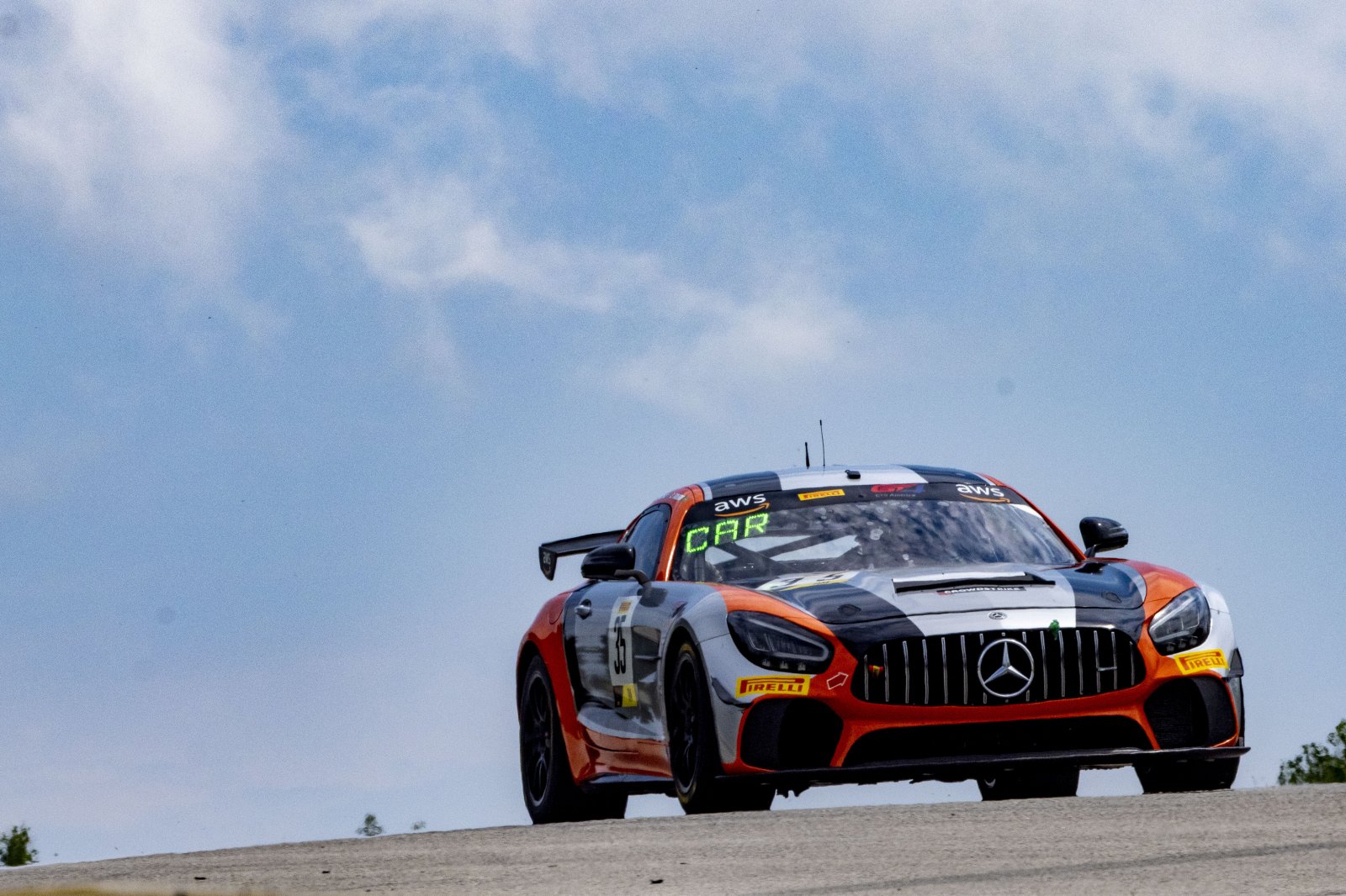 #35 Mercedes-AMG GT4 of Josh Hurley and Manny Franco, Conquest Racing, GT4 America, Silver, SRO America, Road America, Elkhart Lake, WI, August 2022
 | Brian Cleary/SRO