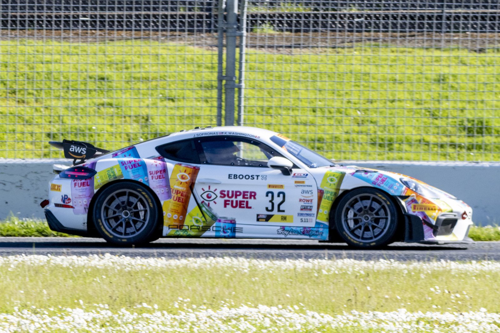 #32 Porsche 718 Cayman GT4 CLUBSPORT of Kyle Washington and James Sopranos, GMG Racing, Pirelli GT4 America, Am, SRO America, Sonoma Raceway, Sonoma, CA, April 2023.
 | Brian Cleary/SRO
